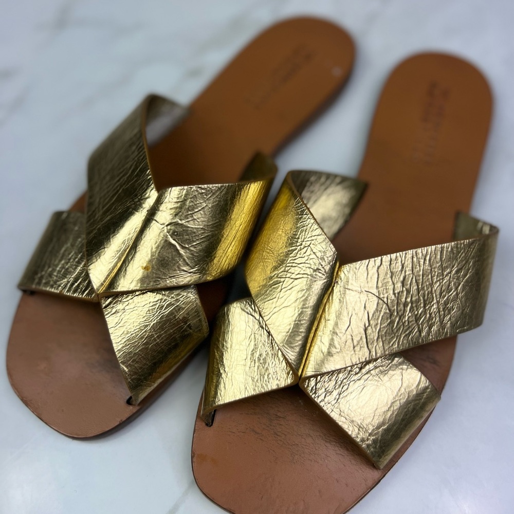 Mercedes Castillo Womens Amelea Slides Sandals Metallic Gold Slip on Leather